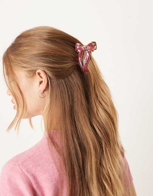 Accessorize enamel metal bow hair clawclip in burgundy