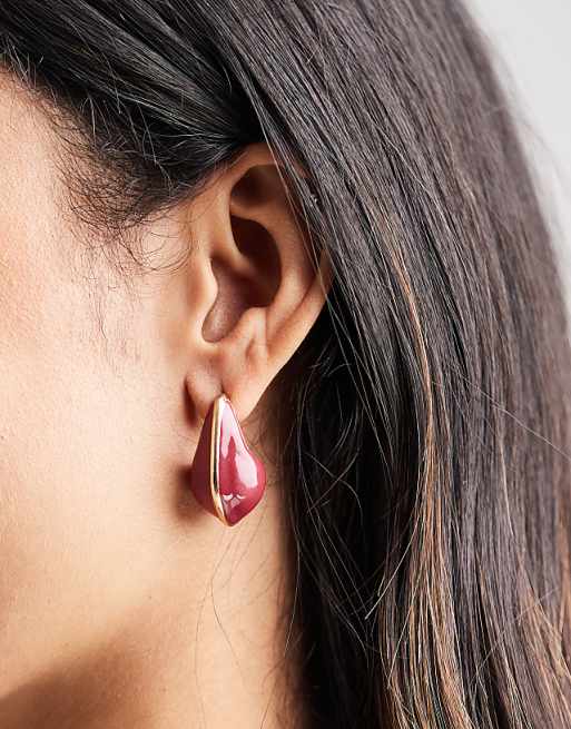 Accessorize enamel metal drop curve earrings in burgundy