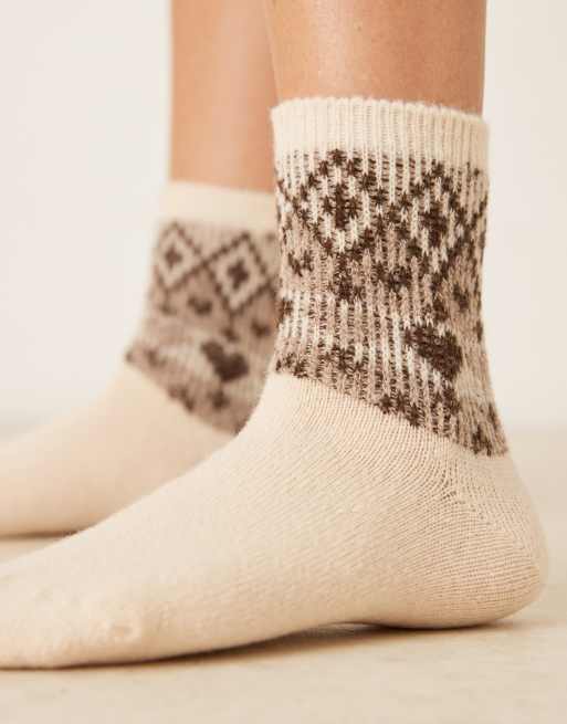 Accessorize Fairisle Cosy Sock In White