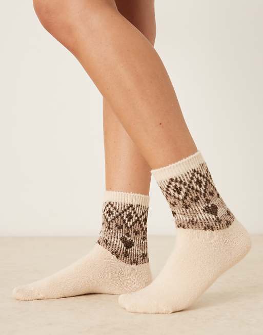 Accessorize fairisle cosy sock in white