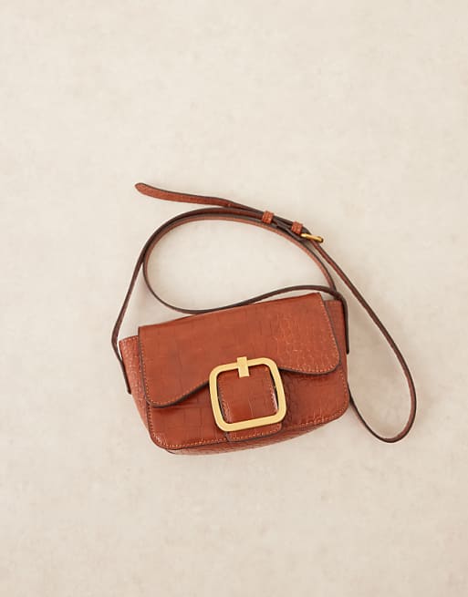 Accessorize Faux Croc Buckle Crossbody Bag In Tan