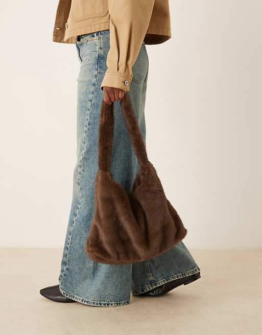 Accessorize Faux Fur Shoulder Bag In Chocolate