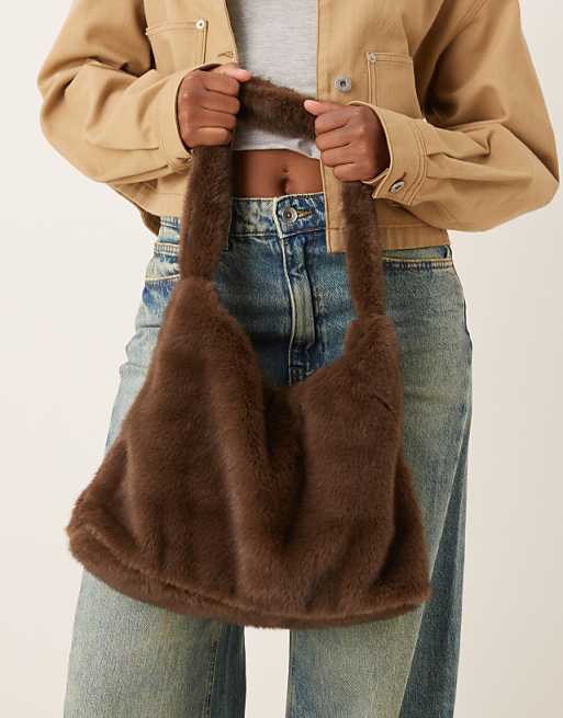 Accessorize Faux Fur Shoulder Bag In Chocolate