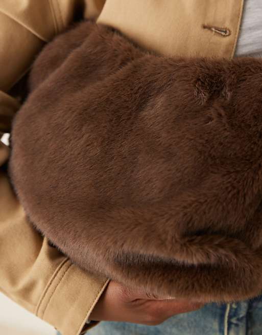 Accessorize Faux Fur Shoulder Bag In Chocolate