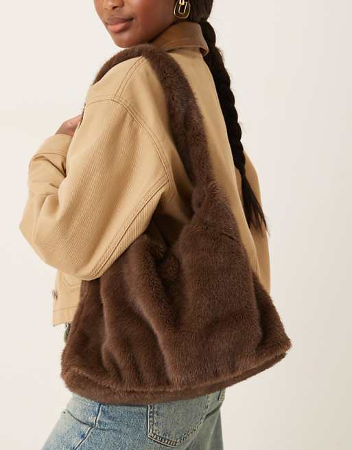Accessorize faux fur shoulder bag in chocolate
