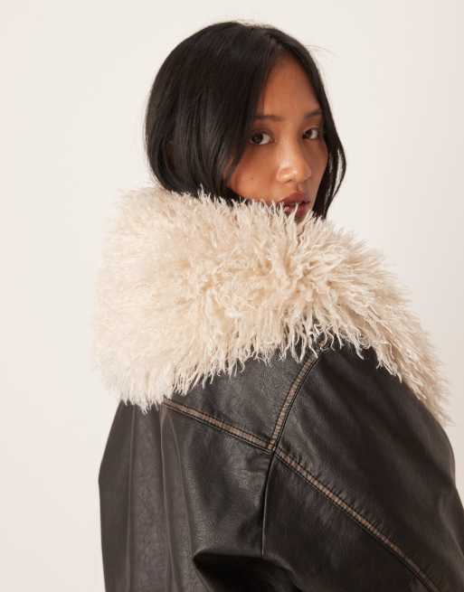 Accessorize Faux Mongolian Fur Tipped Scarf In Beige