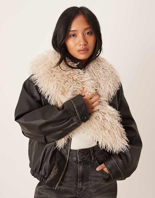 Accessorize faux Mongolian fur tipped scarf in beige