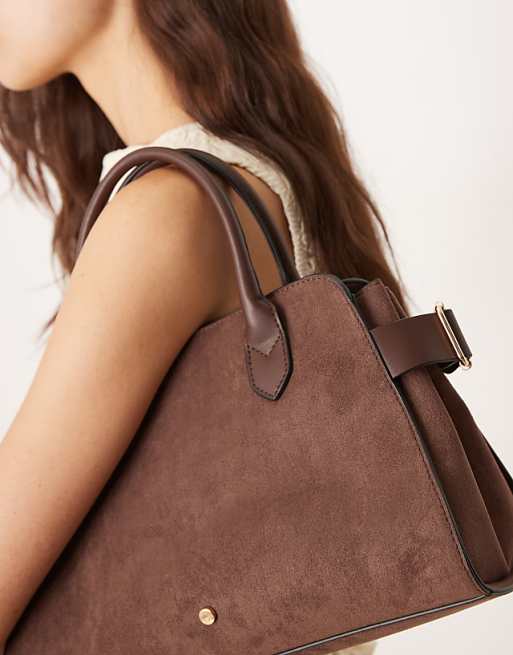 Accessorize Faux Suede Handheld Bag In Brown
