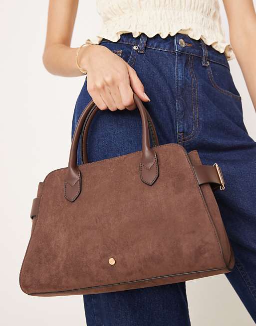 Accessorize Faux Suede Handheld Bag In Brown