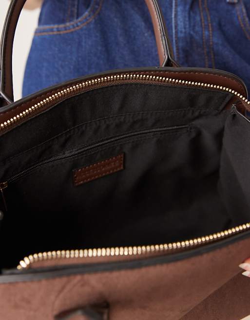 Accessorize Faux Suede Handheld Bag In Brown
