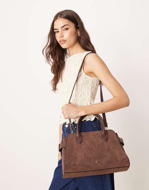 Accessorize faux suede handheld bag in brown