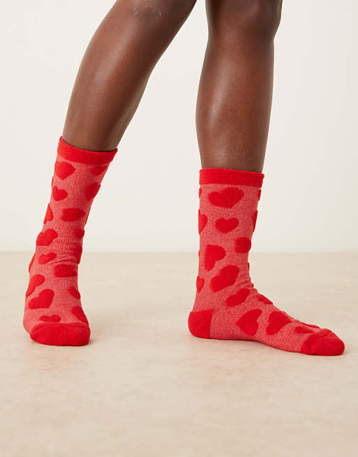 Accessorize fluffy heart socks in red