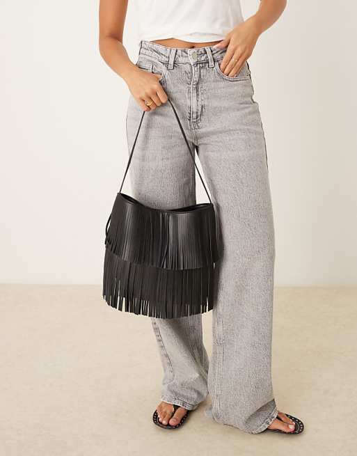 Accessorize Fringe Shoulder Bag In Black