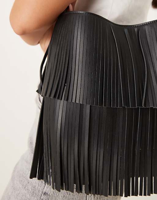 Accessorize Fringe Shoulder Bag In Black
