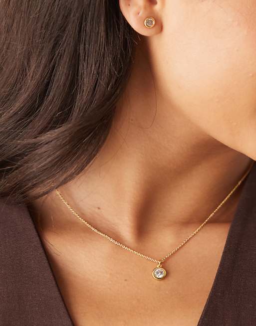 Accessorize gem set stud and pendant necklace gift set in 14k gold plated