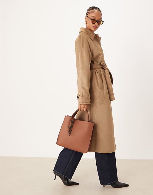 Accessorize Handheld Box Bag With Leopard Print Scarf In Tan