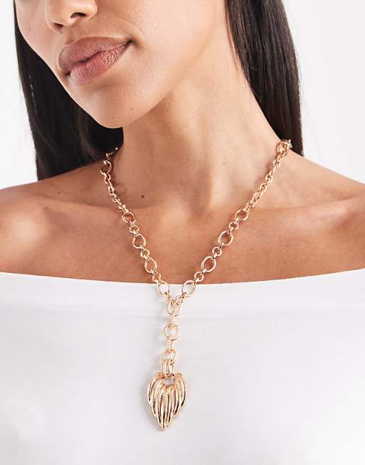 Accessorize heart pendant lariat necklace in gold
