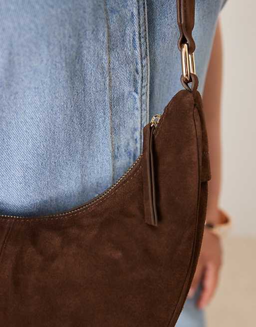 Accessorize Leather Suede Sling Bag In Brown