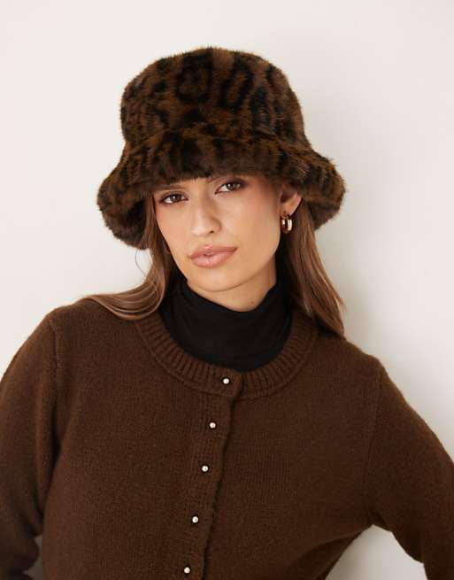 Accessorize leopard fur hat in multi