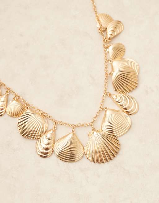 Accessorize Michelle Shell Charm Statement Necklace In Gold