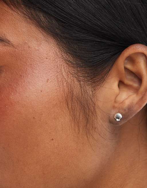 Accessorize Mini Shell Earrings In Sterling Silver