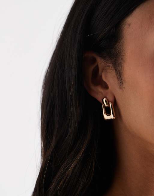 Accessorize Mini Square Door Knocker Earrings In Gold