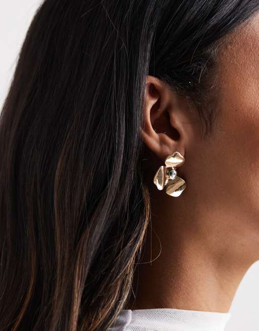 Accessorize Mixed Metal Flower Petal Stud Earrings In Gold & Silver