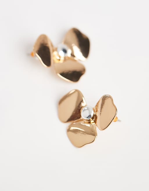 Accessorize mixed metal flower petal stud earrings in gold & silver