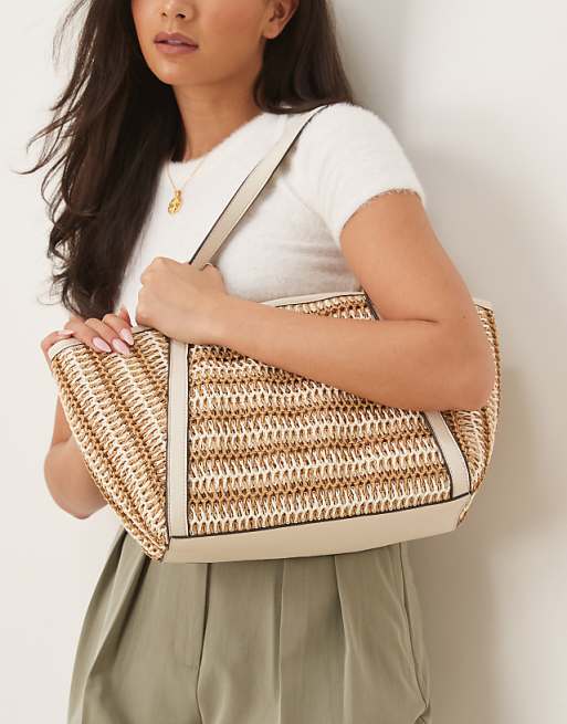 Accessorize Mixed Weave Shoulder Bag In Neutral