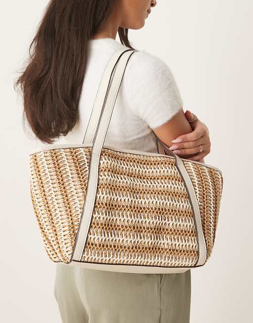 Accessorize Mixed Weave Shoulder Bag In Neutral