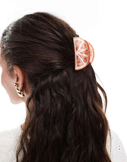Accessorize orange citrus hair claw in orange