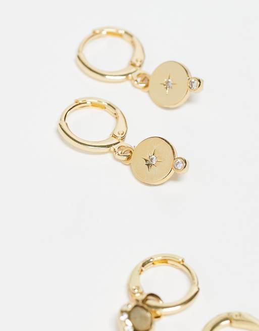 Accessorize Pack Of 2 Z Stone Drop Huggies Earring In Gold