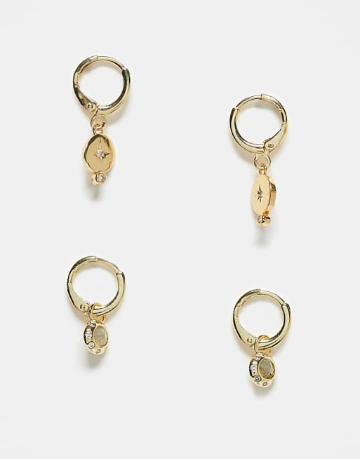 Accessorize pack of 2 Z stone drop huggies earring in gold