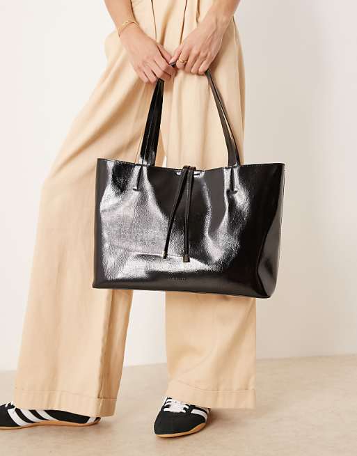 Accessorize Patent Tote Bag In Black