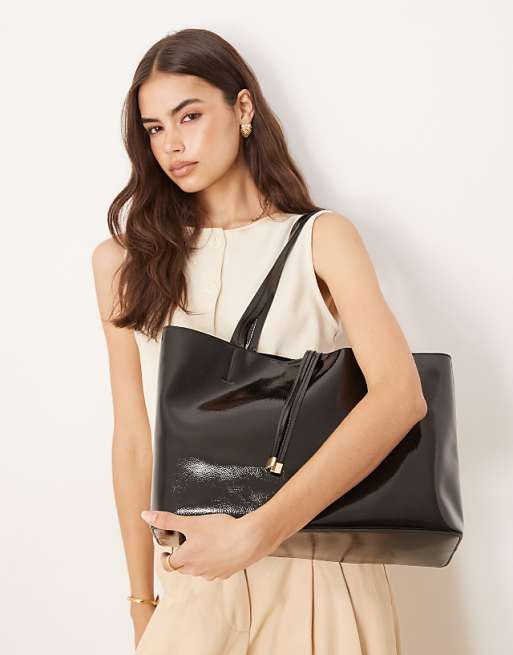Accessorize patent tote bag in black