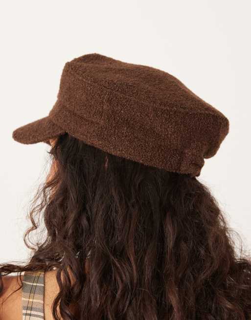 Accessorize Plain Boucle Bakerboy Hat In Chocolate Brown