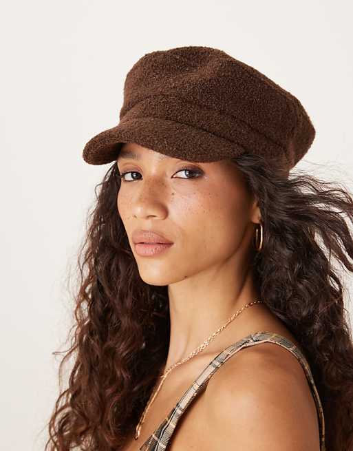 Accessorize plain boucle bakerboy hat in chocolate brown