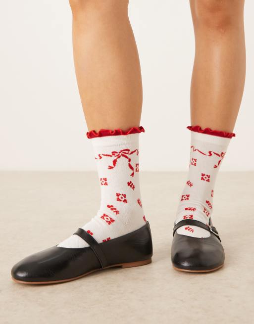 Accessorize Red Bow Socks In White