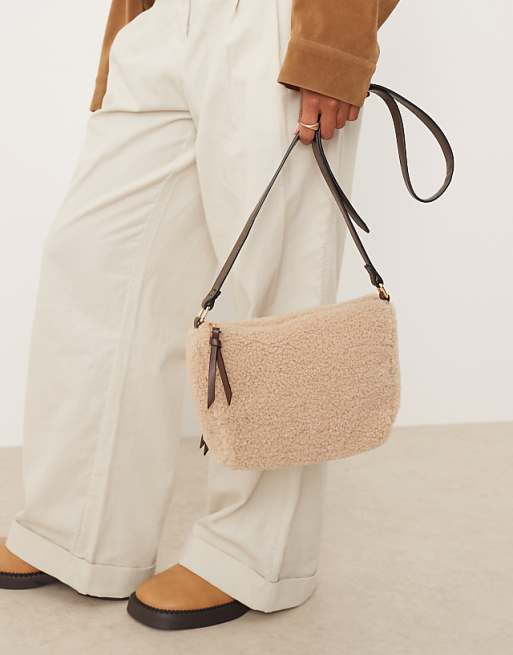 Accessorize Shearling Crossbody Bag In Cream