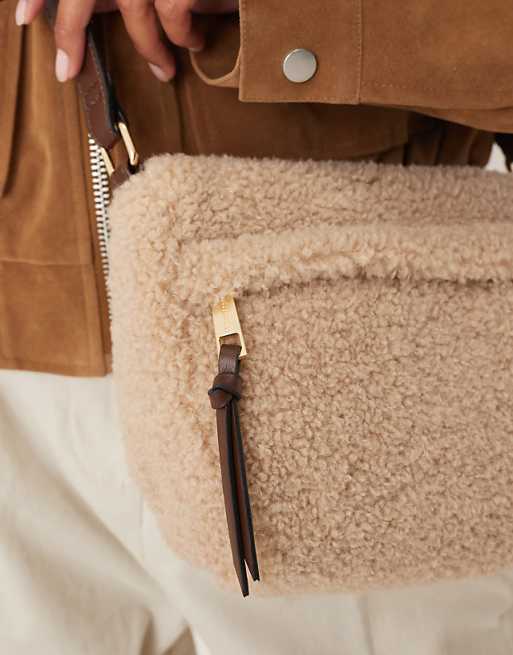Accessorize Shearling Crossbody Bag In Cream