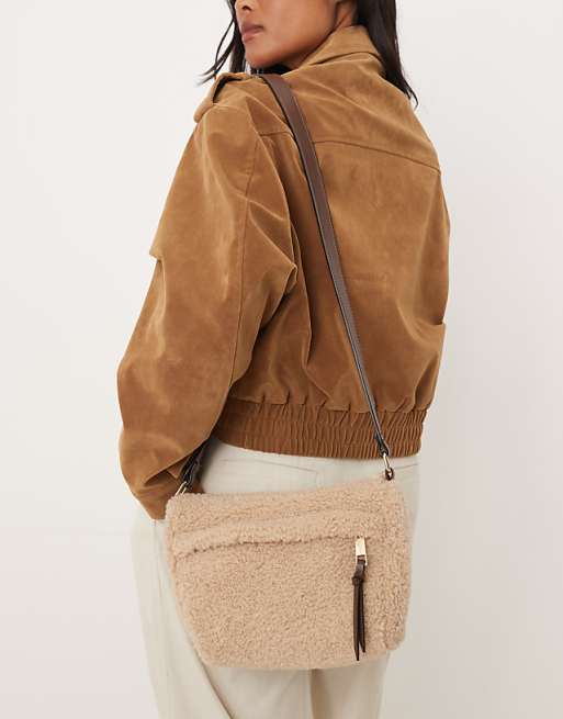 Accessorize Shearling Crossbody Bag In Cream