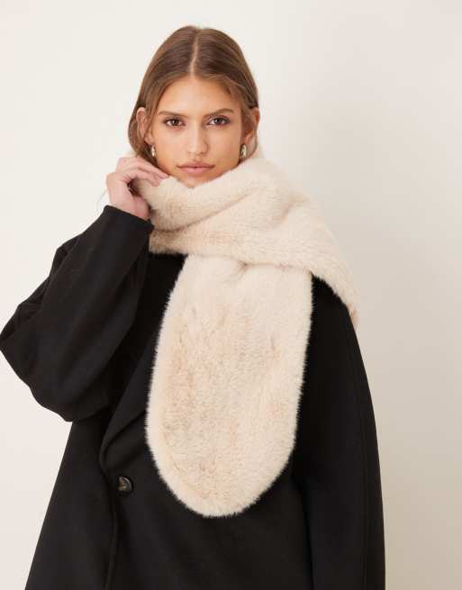 Accessorize Skinny Faux Fur Stole Scarf In Beige