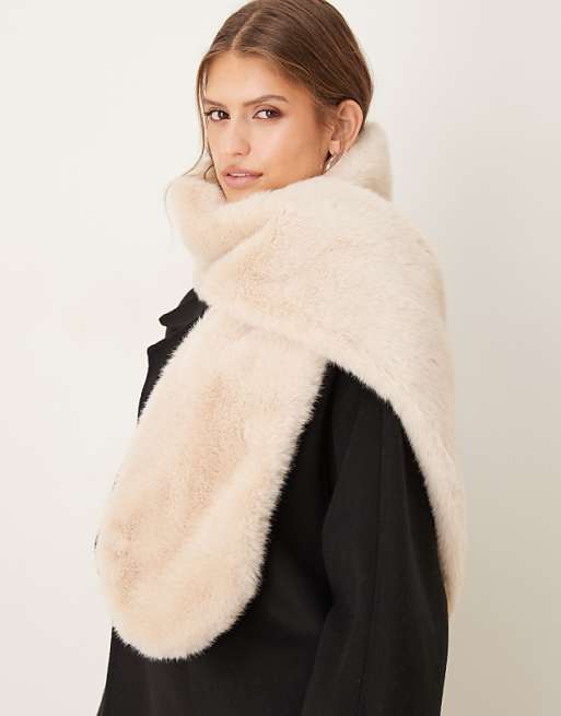 Accessorize skinny faux fur stole scarf in beige