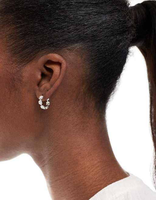 Accessorize Sparkle Flower Huggie Hoops In Plated Stainless Steel