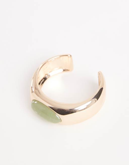 Accessorize Statement Green Stone Cuff Bracelet In Gold