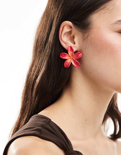 Accessorize statement lotus flower earrings in red