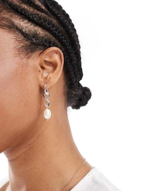 Accessorize sterling silver plated drop pearl earrings in silver