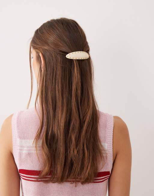 Accessorize Studded Barrette Hair Clip In Cream