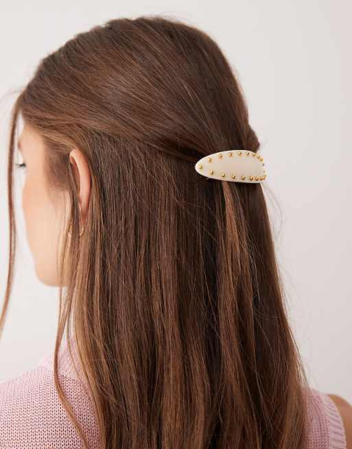 Accessorize studded barrette hair clip in cream