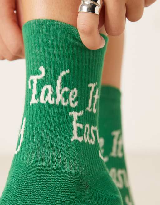 Accessorize Take It Easy Socks In Green